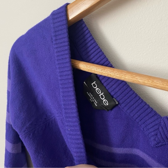 Y2K Retro Purple Striped Plunging Vneck Bebe Sweater Women’s Fitted Small - Picture 4 of 4